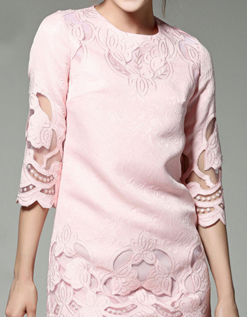 Mid-length sleeve with cut-out embroidery and lace short dress (More colours)