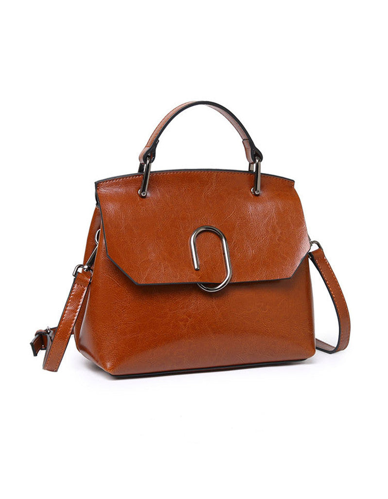 Genuine leather shoulder bag with C-shaped metal clasp (more colours)