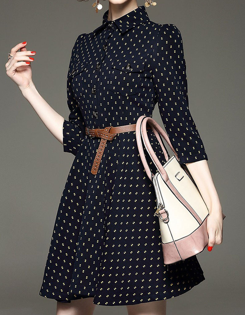 Mid-length sleeve patterned mid-length dress (More colours)