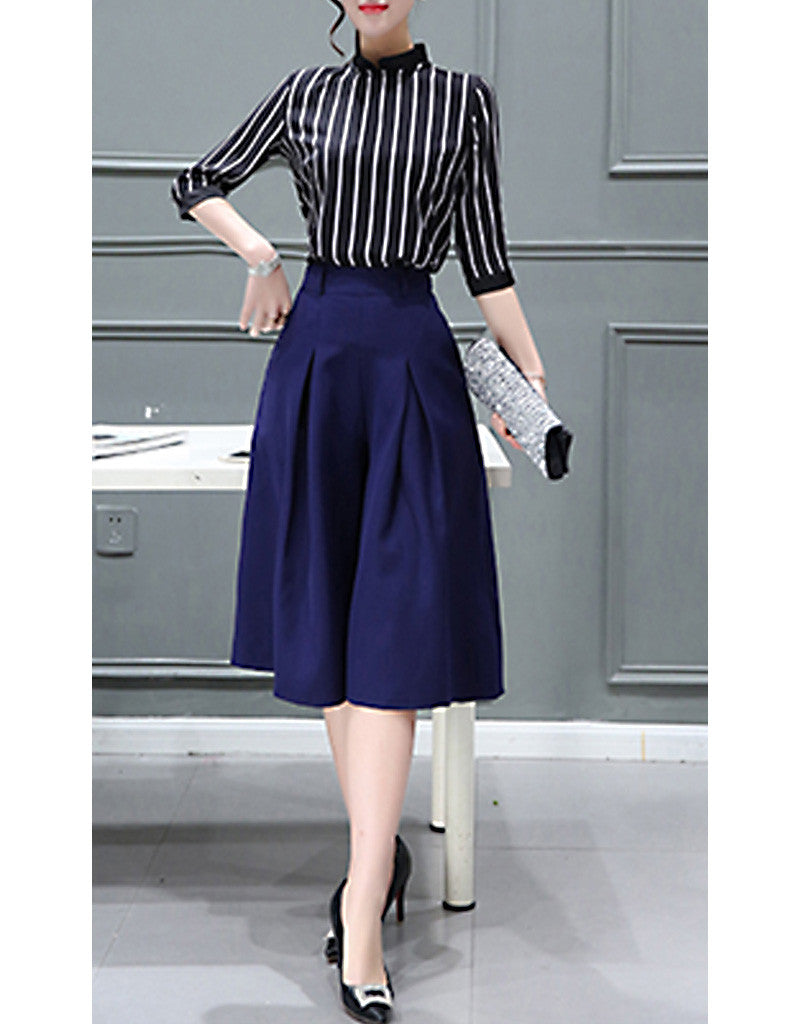 Striped top with mid-length culottes (More colours)