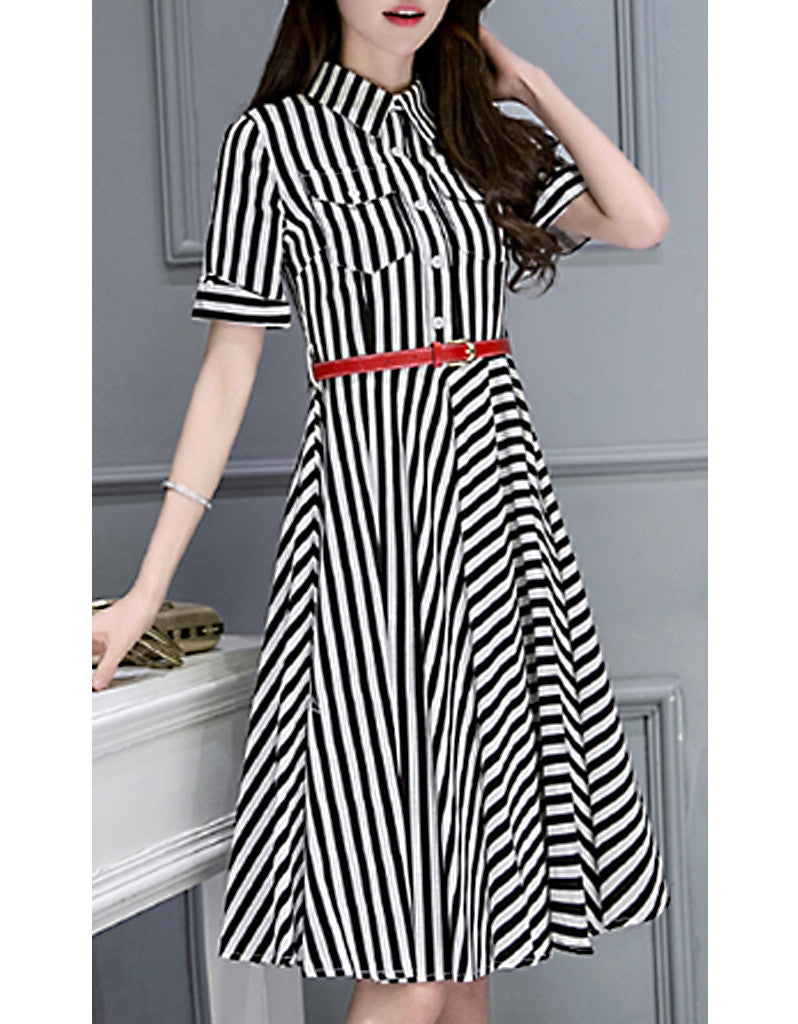 Short sleeve striped mid-length dress (More colours)