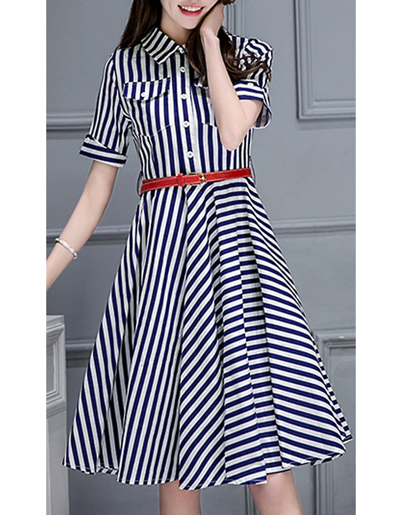 Short sleeve striped mid-length dress (More colours)