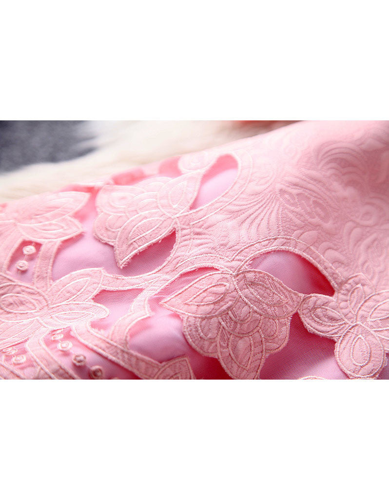 Mid-length sleeve with cut-out embroidery and lace short dress (More colours)