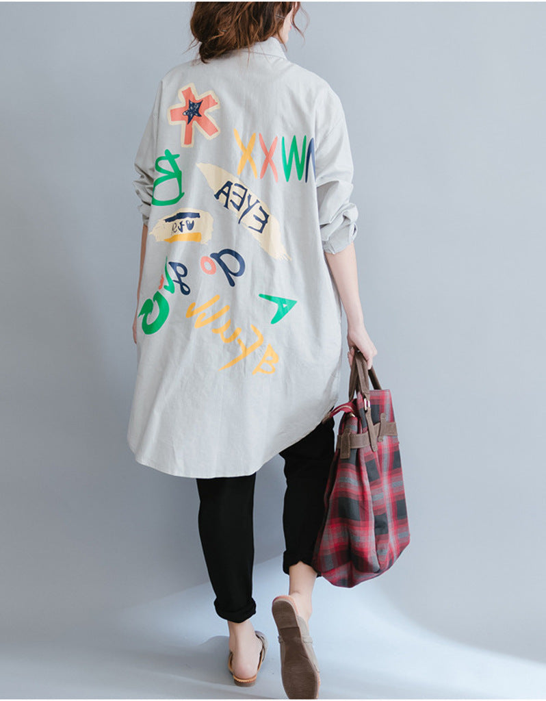 Oversized long sleeved shirt dress with patterns