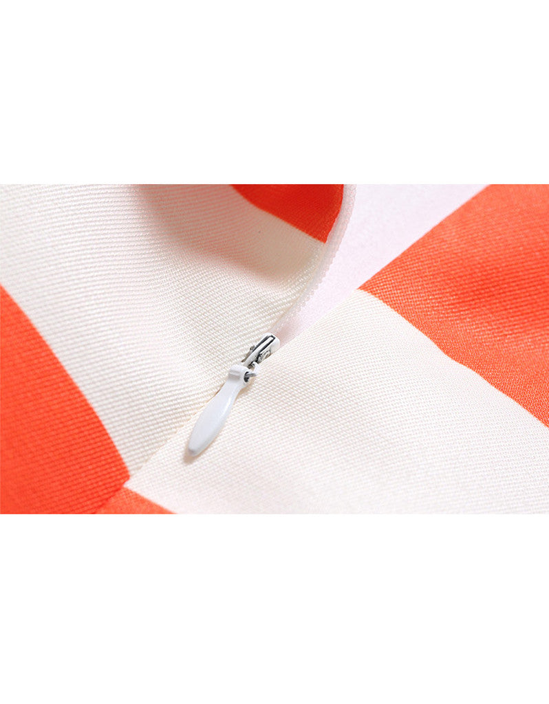 Sleeveless orange stripes with white base mid-length dress