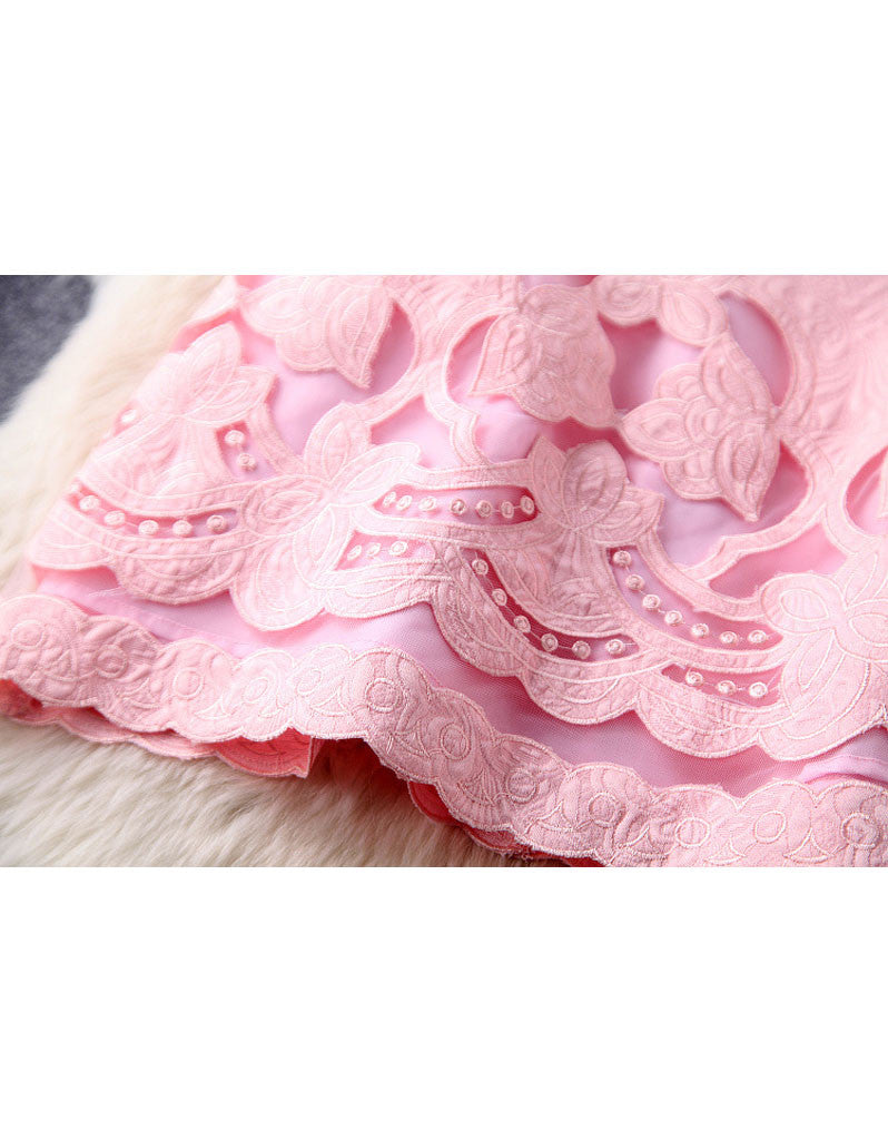 Mid-length sleeve with cut-out embroidery and lace short dress (More colours)