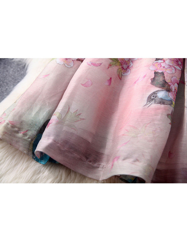 Mid-length sleeve A-line printed cheongsum