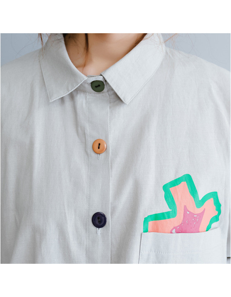 Oversized long sleeved shirt dress with patterns