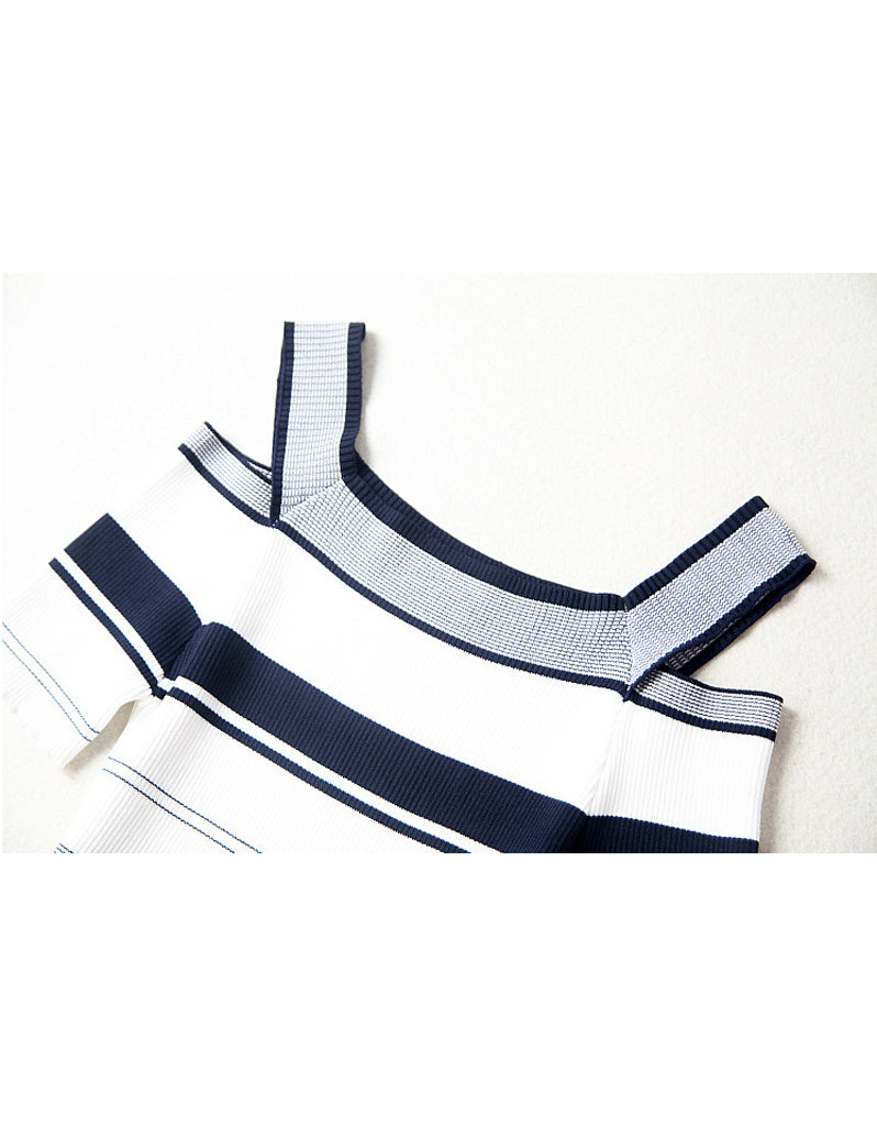 Knitted off shoulder striped dress (More colours)