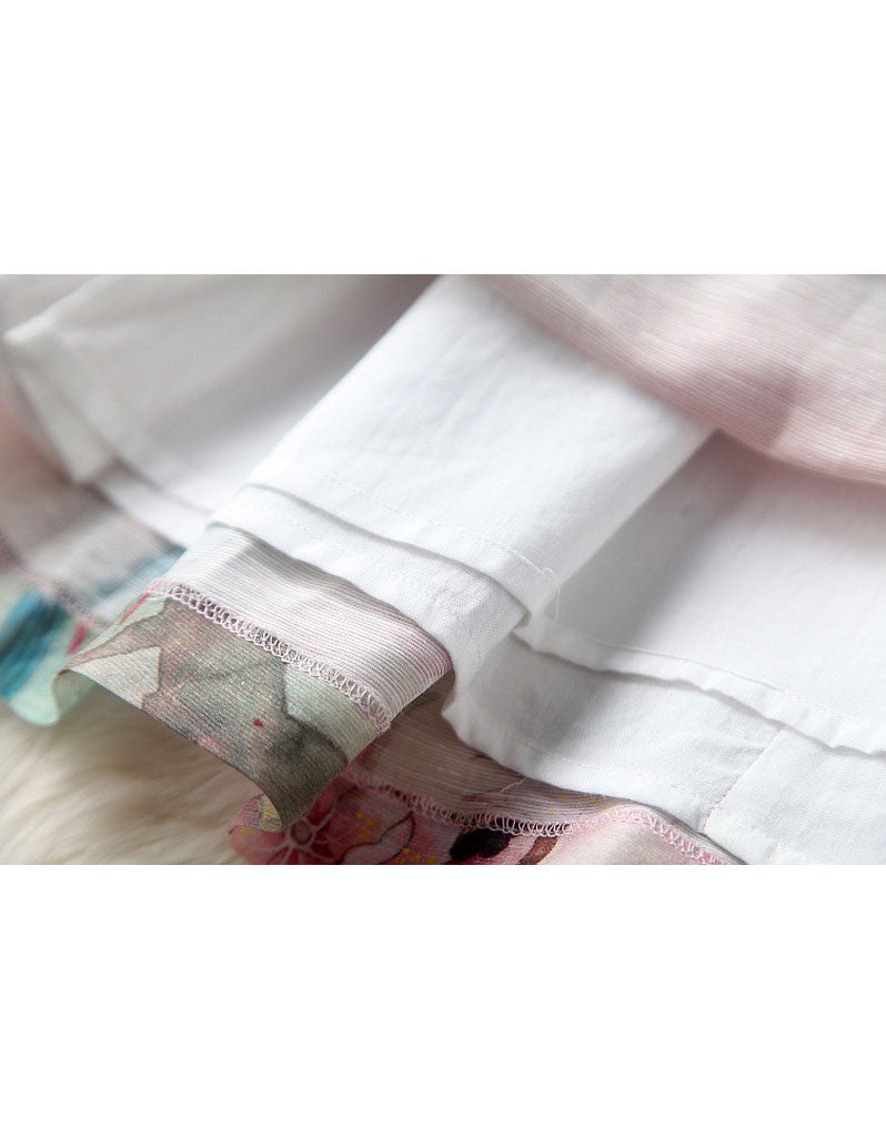 Mid-length sleeve A-line printed cheongsum