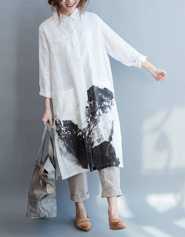 Oversized long sleeved shirt dress with patterns