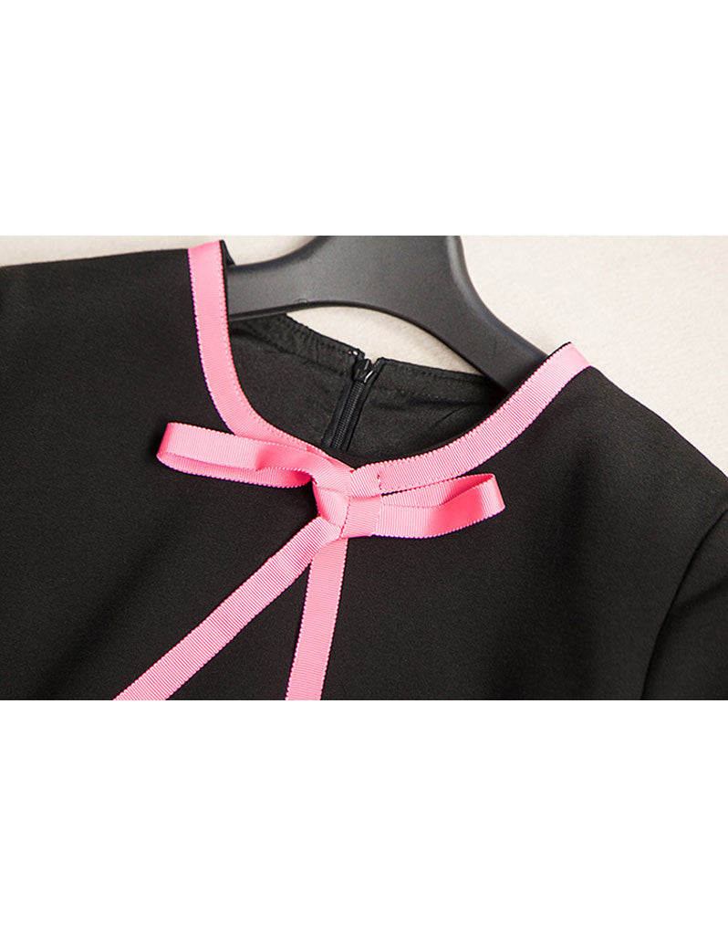 Short sleeve embroidered tailored mid-length dress (More colours)