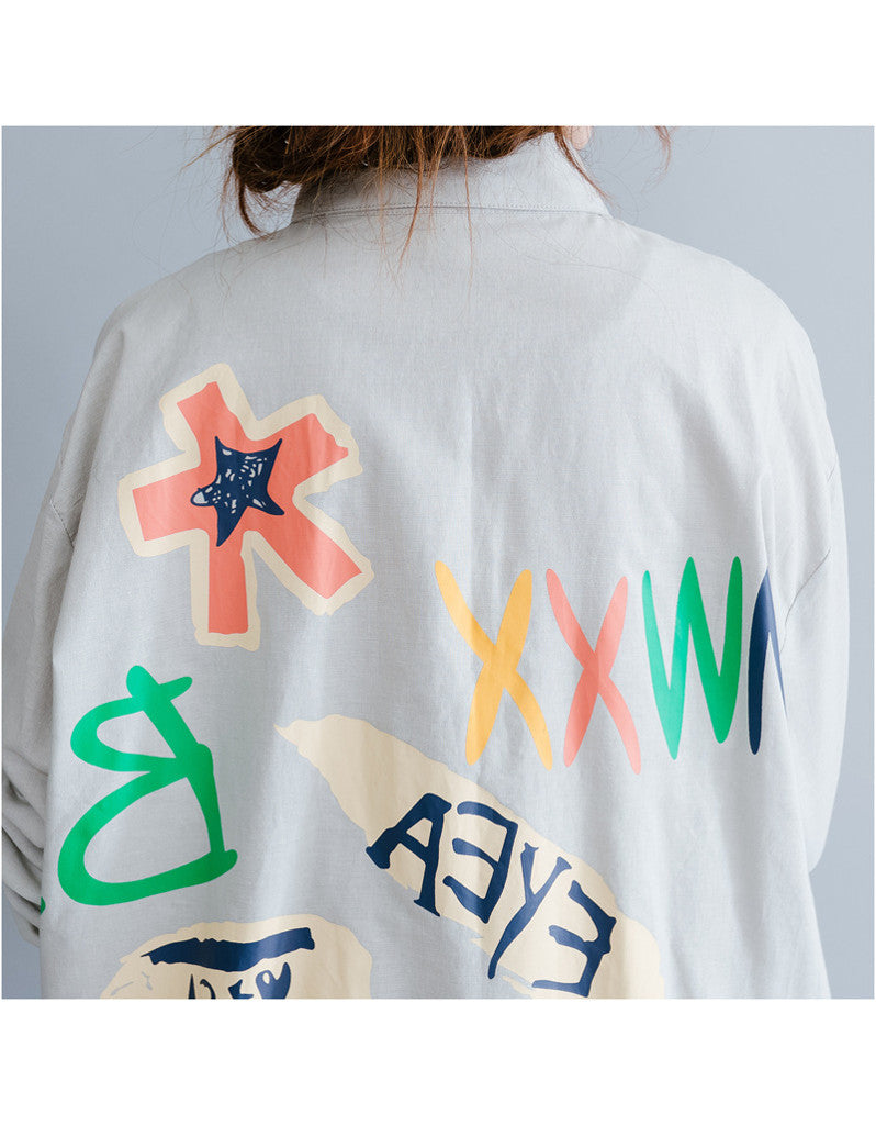 Oversized long sleeved shirt dress with patterns