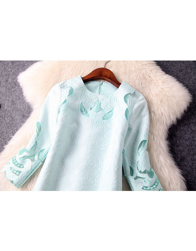 Mid-length sleeve with cut-out embroidery and lace short dress (More colours)