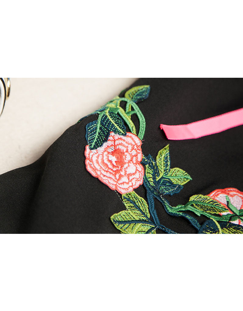 Short sleeve embroidered tailored mid-length dress (More colours)