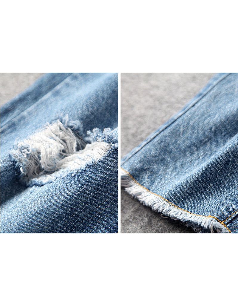 Distressed jeans with birdie design in sequins, beads and embroidery