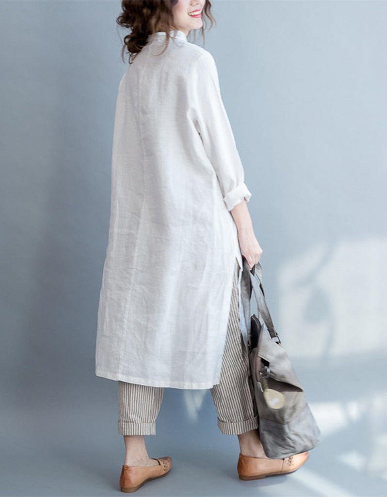 Oversized long sleeved shirt dress with Chinese painting