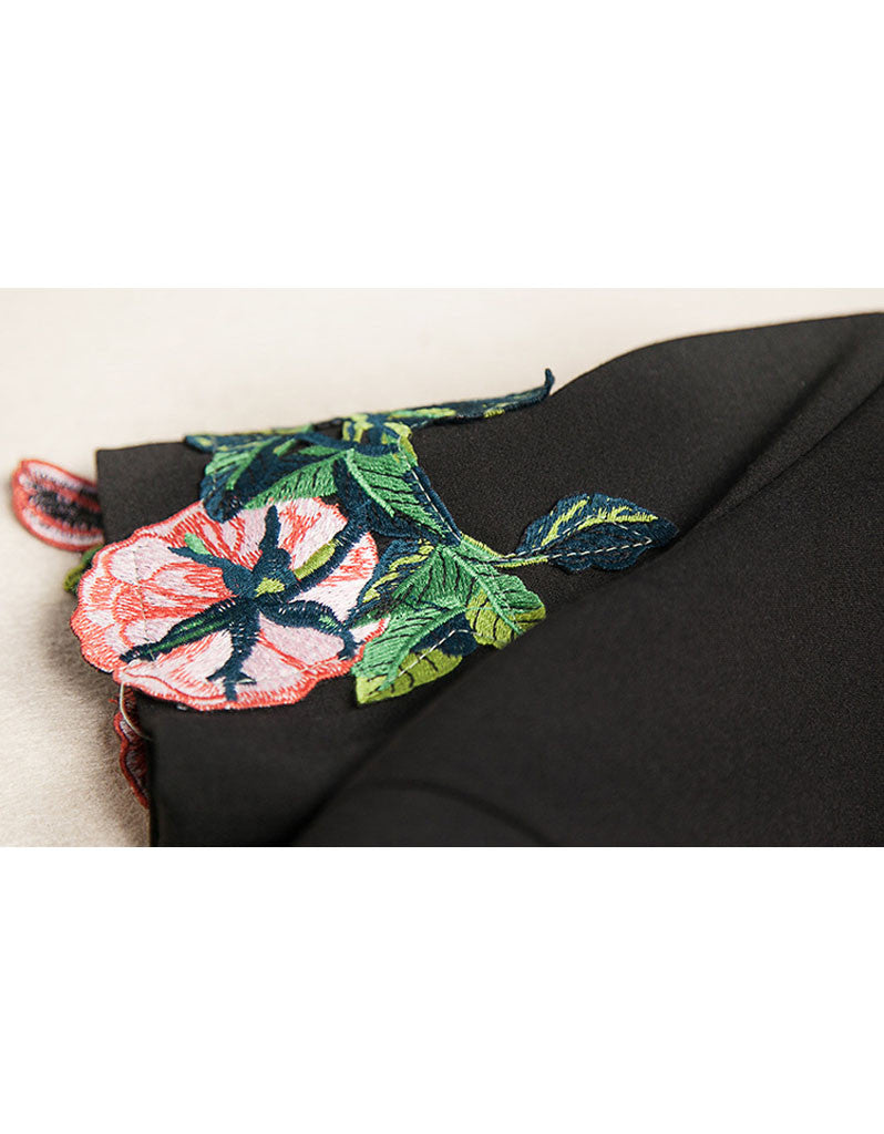 Short sleeve embroidered tailored mid-length dress (More colours)