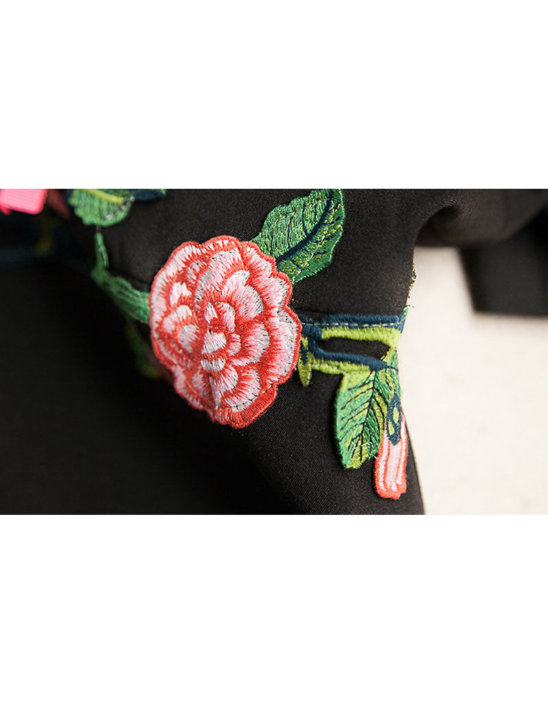 Short sleeve embroidered tailored mid-length dress (More colours)