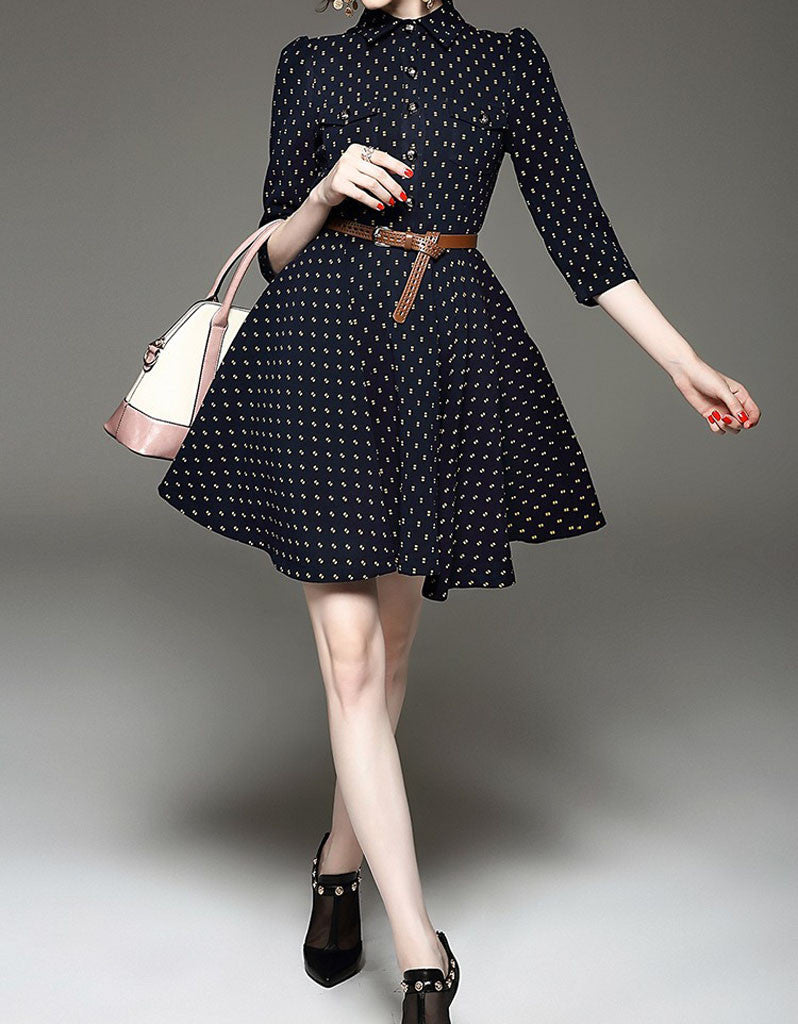 Mid-length sleeve patterned mid-length dress (More colours)
