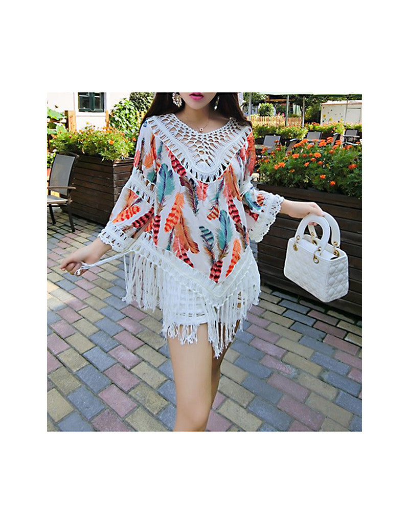 Bohemian deep-V fringed top