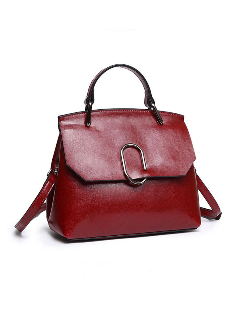 Genuine leather shoulder bag with C-shaped metal clasp (more colours)
