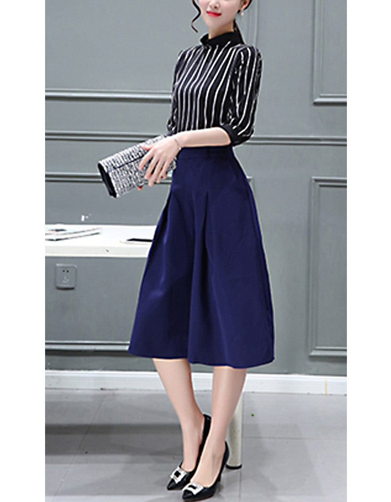 Striped top with mid-length culottes (More colours)