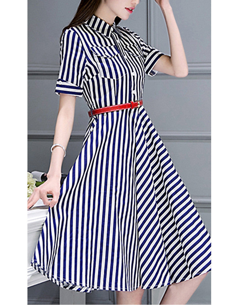 Short sleeve striped mid-length dress (More colours)