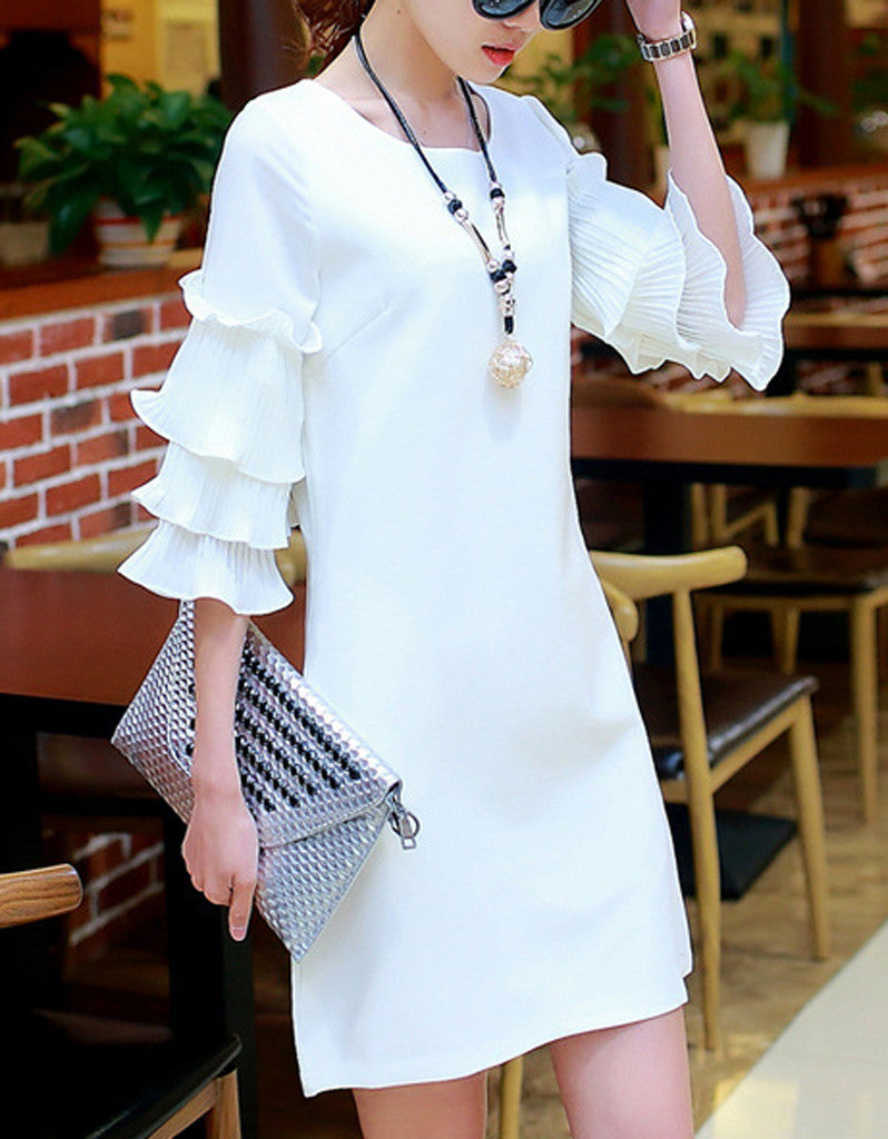 Short dress with 3/4 length sleeve with frills (More colours)