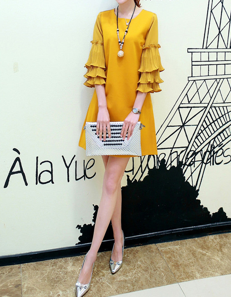 Short dress with 3/4 length sleeve with frills (More colours)