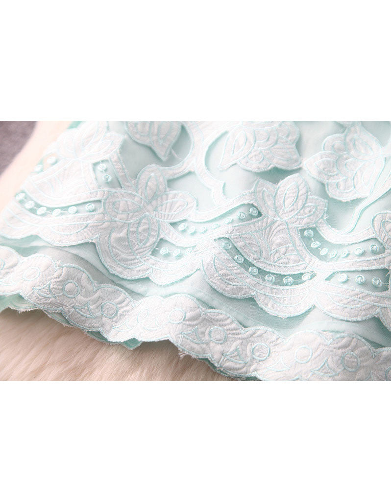 Mid-length sleeve with cut-out embroidery and lace short dress (More colours)