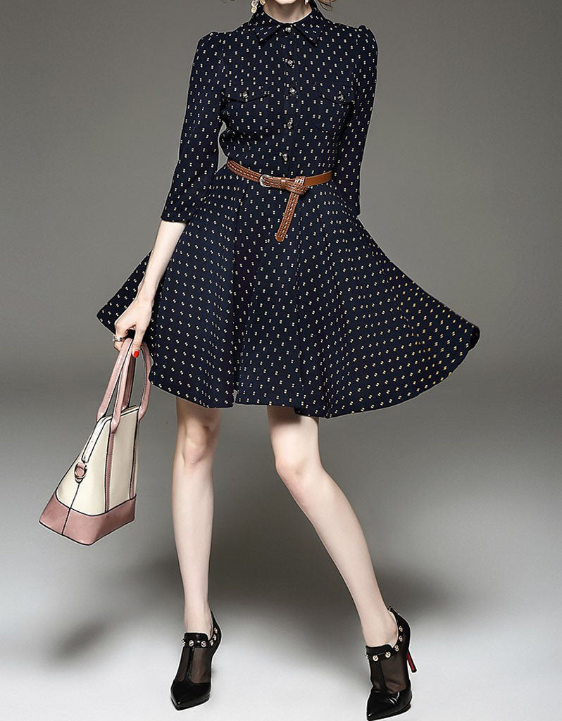 Mid-length sleeve patterned mid-length dress (More colours)