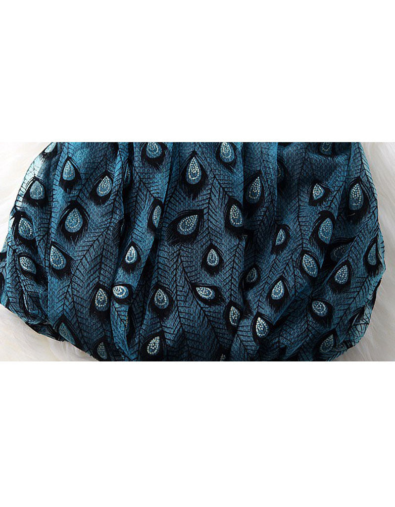 Sleeveless dress with peacock pattern (More colours)