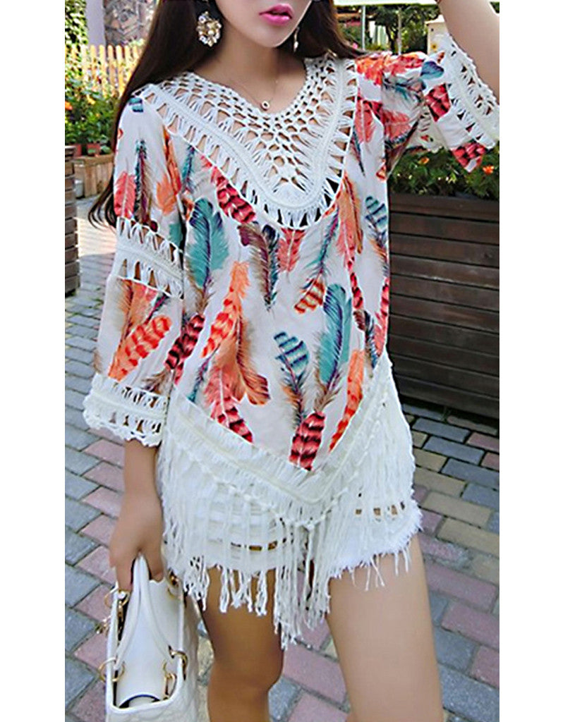 Bohemian deep-V fringed top