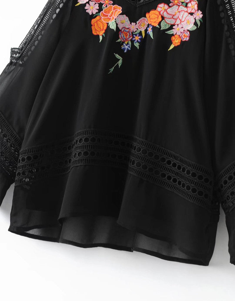 Bohemian top with embroidery and cut-out sleeves