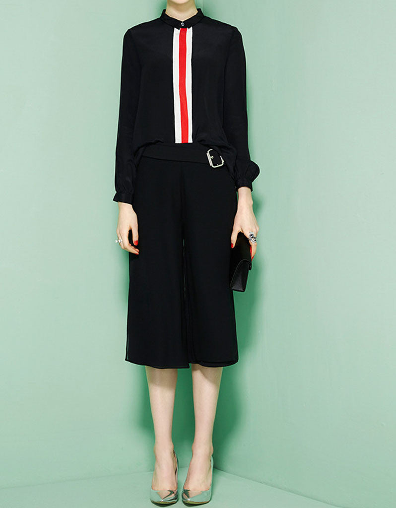 Long sleeve middle contrasting strip shirt (More colours)