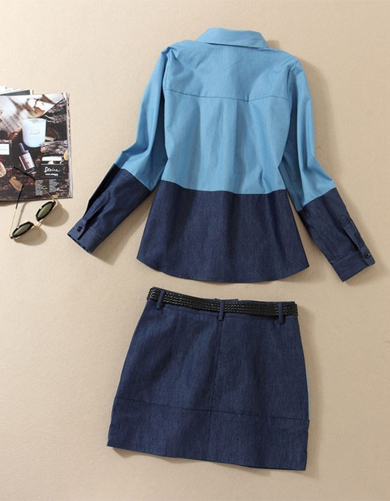 Colour block long sleeve top and short skirt