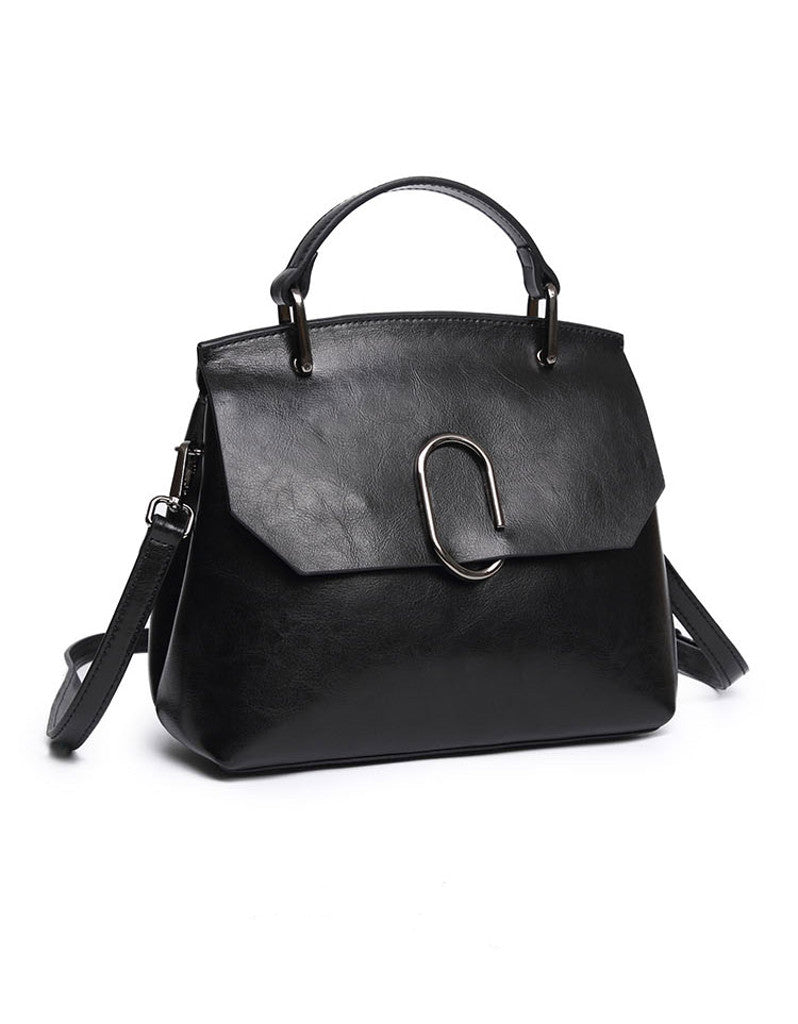 Genuine leather shoulder bag with C-shaped metal clasp (more colours)