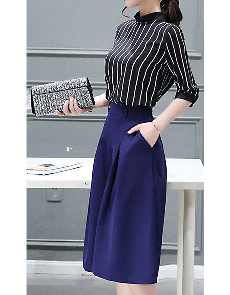 Striped top with mid-length culottes (More colours)
