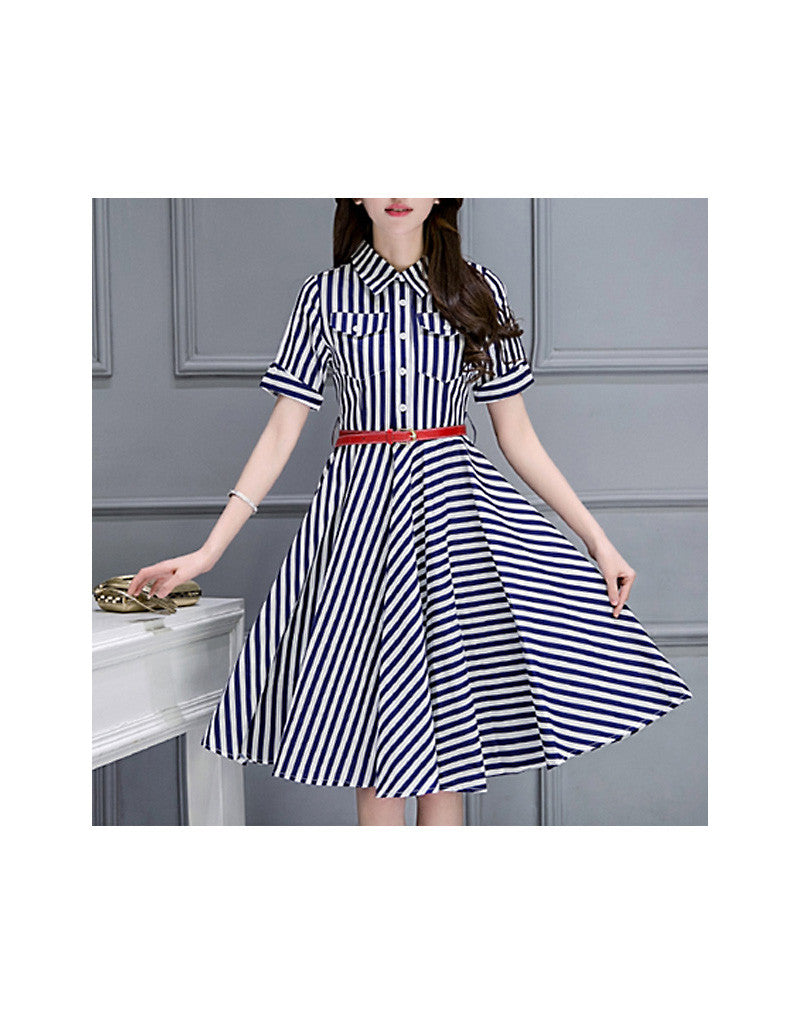 Short sleeve striped mid-length dress (More colours)