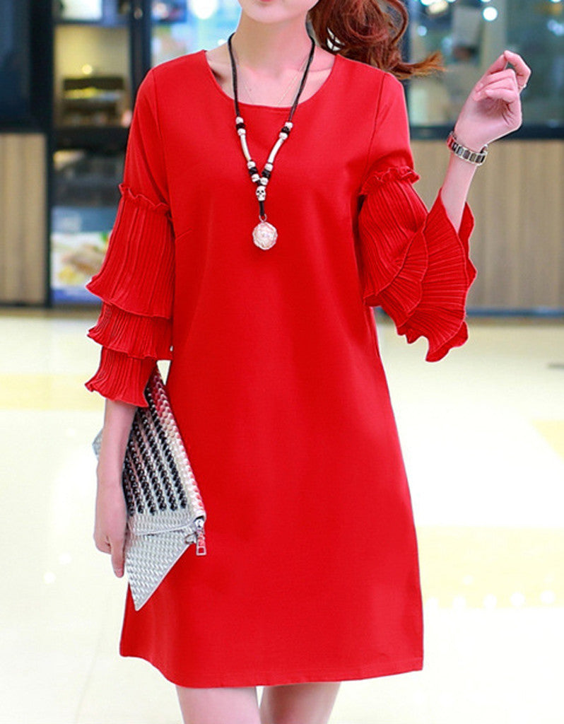 Short dress with 3/4 length sleeve with frills (More colours)