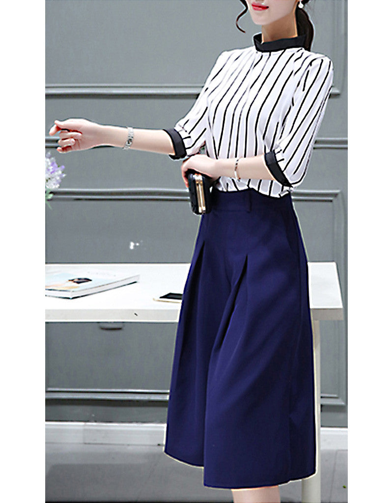 Striped top with mid-length culottes (More colours)