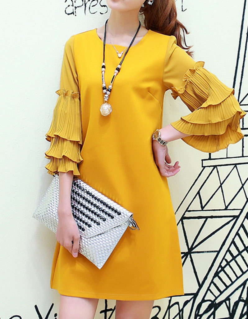 Short dress with 3/4 length sleeve with frills (More colours)