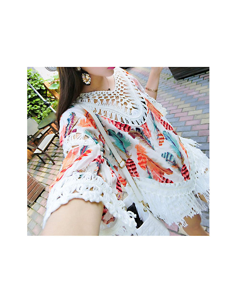 Bohemian deep-V fringed top