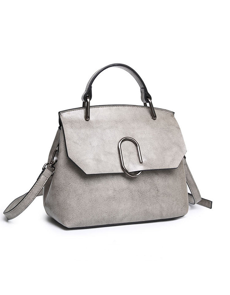 Genuine leather shoulder bag with C-shaped metal clasp (more colours)