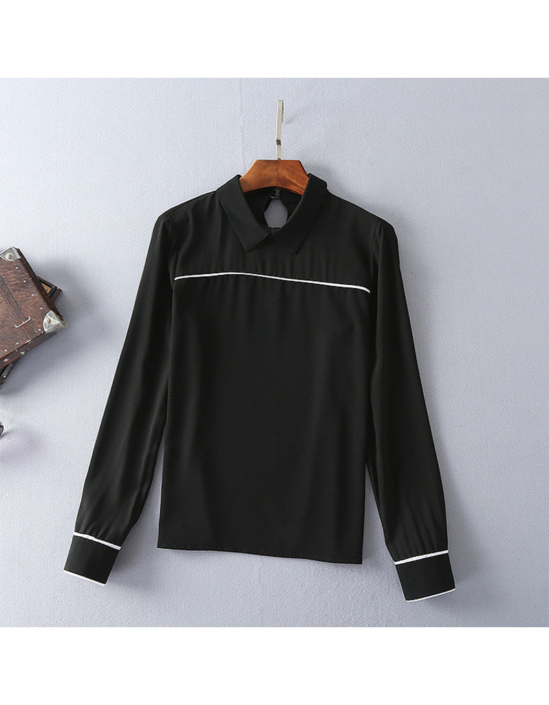 Long sleeve half chiffon top and tailored mid-length skirt