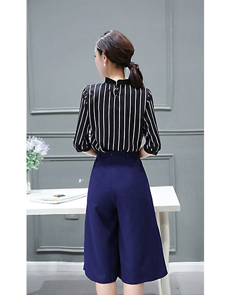 Striped top with mid-length culottes (More colours)