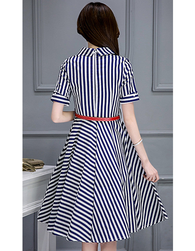 Short sleeve striped mid-length dress (More colours)