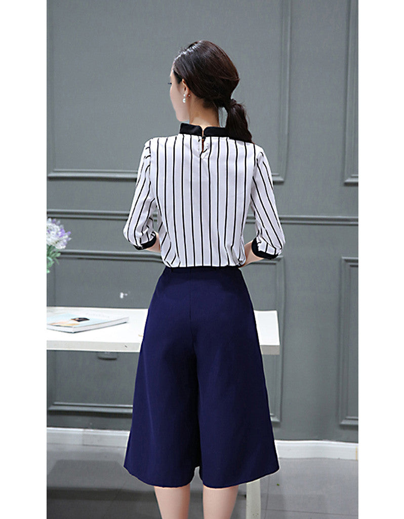 Striped top with mid-length culottes (More colours)