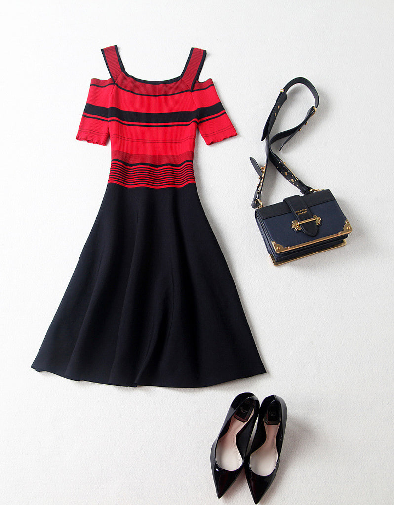 Knitted off shoulder striped dress (More colours)